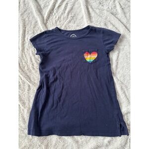 Primary Kids 6-7 Rainbow Heart Tee Navy Cotton Minimalist Gender Neutral